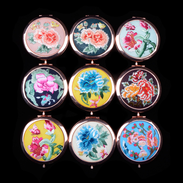 威远化妆随身镜精品出国送礼刺绣中国风古风摄影 手绣镜子